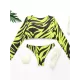 V-Neck Long Sleeve Striped Bralette Brazilian Split Bikini Swimwear V-Neck Long Sleeve Striped Bralette Brazilian Split Bikini Swimwear