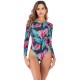 Floral Long Sleeve Backless Rash Guard One-Piece Swimwear Floral Long Sleeve Backless Rash Guard One-Piece Swimwear