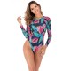Floral Long Sleeve Backless Rash Guard One-Piece Swimwear Floral Long Sleeve Backless Rash Guard One-Piece Swimwear