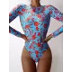 One-Piece Long Sleeve Floral Backless Round-Neck Wetsuit One-Piece Long Sleeve Floral Backless Round-Neck Wetsuit