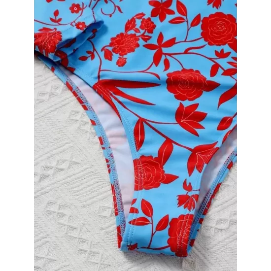 One-Piece Long Sleeve Floral Backless Round-Neck Wetsuit One-Piece Long Sleeve Floral Backless Round-Neck Wetsuit