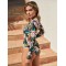 One-Piece Long Sleeve Deep V-Neck Floral Printed Backless Wetsuit