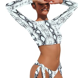 Animal Print Long Sleeve Round-Neck Tie Side Split Wetsuit