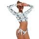 Animal Print Long Sleeve Round-Neck Tie Side Split Wetsuit Animal Print Long Sleeve Round-Neck Tie Side Split Wetsuit