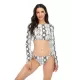 Animal Print Long Sleeve Round-Neck Tie Side Split Wetsuit Animal Print Long Sleeve Round-Neck Tie Side Split Wetsuit