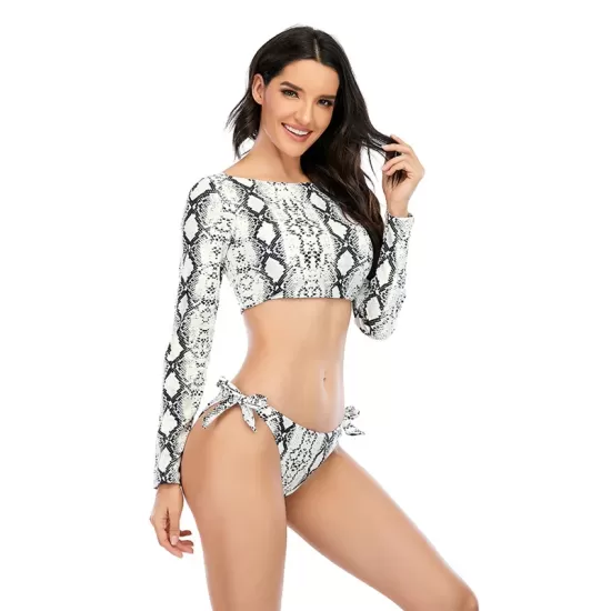 Animal Print Long Sleeve Round-Neck Tie Side Split Wetsuit Animal Print Long Sleeve Round-Neck Tie Side Split Wetsuit