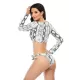Animal Print Long Sleeve Round-Neck Tie Side Split Wetsuit Animal Print Long Sleeve Round-Neck Tie Side Split Wetsuit