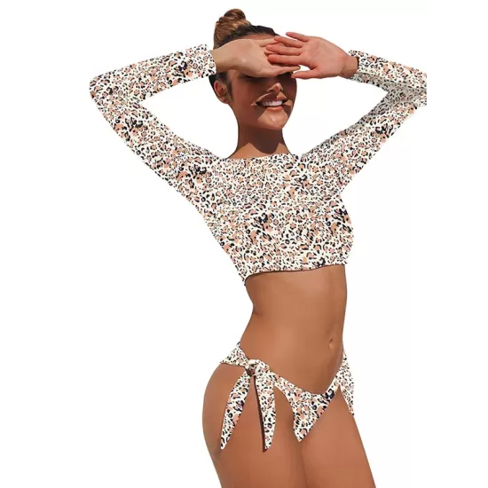 Animal Print Long Sleeve Round-Neck Tie Side Split Wetsuit Animal Print Long Sleeve Round-Neck Tie Side Split Wetsuit