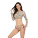 Animal Print Long Sleeve Round-Neck Tie Side Split Wetsuit Animal Print Long Sleeve Round-Neck Tie Side Split Wetsuit