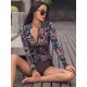Floral Zipper Long Sleeve High-Waisted Split Wetsuit Swimwear Floral Zipper Long Sleeve High-Waisted Split Wetsuit Swimwear