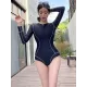 Split-Joint Long Sleeve Front Zipper Solid Color One-Piece Rash Guard Swimwear Split-Joint Long Sleeve Front Zipper Solid Color One-Piece Rash Guard Swimwear