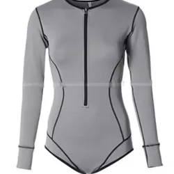 Split-Joint Long Sleeve Front Zipper Solid Color One-Piece Rash Guard Swimwear