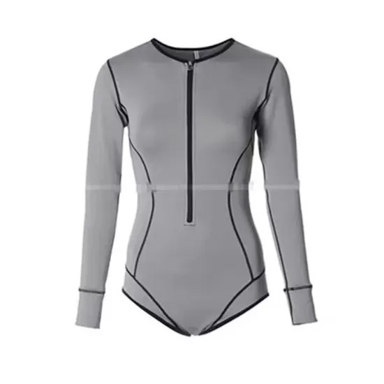 Split-Joint Long Sleeve Front Zipper Solid Color One-Piece Rash Guard Swimwear Split-Joint Long Sleeve Front Zipper Solid Color One-Piece Rash Guard Swimwear