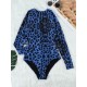 Belly-Hollow V-Neck Long Sleeve Leopard One-Piece Wetsuit Swimwear Belly-Hollow V-Neck Long Sleeve Leopard One-Piece Wetsuit Swimwear