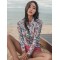 Round-Neck Long Sleeve Leaf Print Slim Split Wetsuit Swimwear