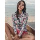 Round-Neck Long Sleeve Leaf Print Slim Split Wetsuit Swimwear Round-Neck Long Sleeve Leaf Print Slim Split Wetsuit Swimwear