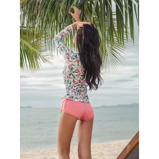 Round-Neck Long Sleeve Leaf Print Slim Split Wetsuit Swimwear Round-Neck Long Sleeve Leaf Print Slim Split Wetsuit Swimwear
