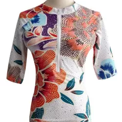 Half Sleeve Deep V-Neck Floral Print Zipper One-Piece Wetsuit Swimwear