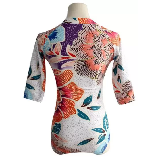 Half Sleeve Deep V-Neck Floral Print Zipper One-Piece Wetsuit Swimwear Half Sleeve Deep V-Neck Floral Print Zipper One-Piece Wetsuit Swimwear