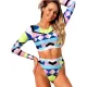 Geometric Print Round-Neck Padded High-Waisted Long Sleeve Wetsuit Swimwear Geometric Print Round-Neck Padded High-Waisted Long Sleeve Wetsuit Swimwear