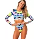 Geometric Print Round-Neck Padded High-Waisted Long Sleeve Wetsuit Swimwear Geometric Print Round-Neck Padded High-Waisted Long Sleeve Wetsuit Swimwear