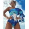 Tie-Dyed One-Shoulder Long Sleeve Fluffy One-Piece Wetsuit Swimwear