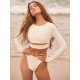 Solid Color Long Sleeve Hollow High-Waisted Simple Wetsuit Swimwear Solid Color Long Sleeve Hollow High-Waisted Simple Wetsuit Swimwear