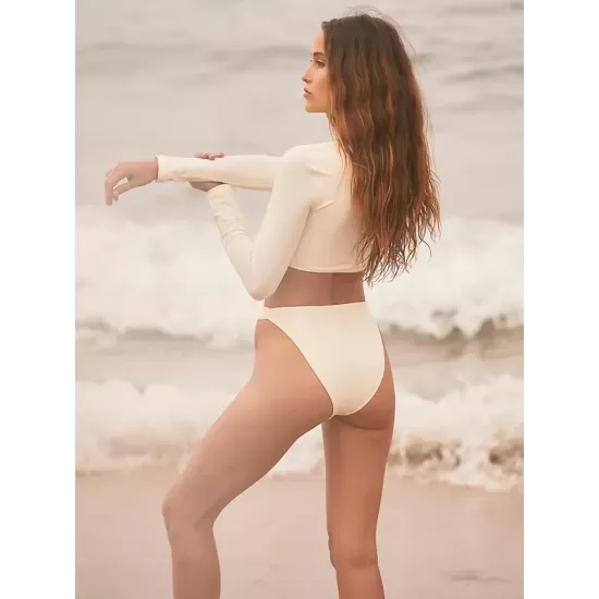 Solid Color Long Sleeve Hollow High-Waisted Simple Wetsuit Swimwear Solid Color Long Sleeve Hollow High-Waisted Simple Wetsuit Swimwear