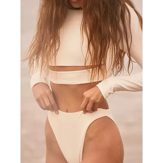 Solid Color Long Sleeve Hollow High-Waisted Simple Wetsuit Swimwear Solid Color Long Sleeve Hollow High-Waisted Simple Wetsuit Swimwear