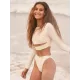 Solid Color Long Sleeve Hollow High-Waisted Simple Wetsuit Swimwear Solid Color Long Sleeve Hollow High-Waisted Simple Wetsuit Swimwear
