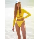 Solid Color Long Sleeve Hollow High-Waisted Simple Wetsuit Swimwear Solid Color Long Sleeve Hollow High-Waisted Simple Wetsuit Swimwear