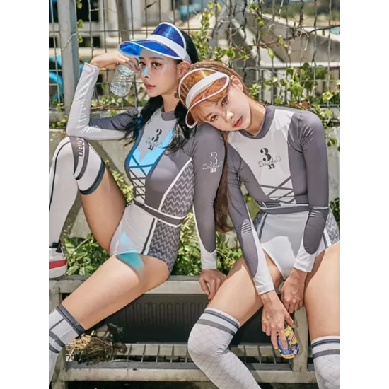 Stylish Round-Neck Long Sleeve Printing Sexy Slim One-Piece Wetsuit Swimwear Stylish Round-Neck Long Sleeve Printing Sexy Slim One-Piece Wetsuit Swimwear