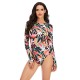 Round-Neck Long Sleeve Leaves Print Zipper Sexy Slim Rash Guards Swimwear Round-Neck Long Sleeve Leaves Print Zipper Sexy Slim Rash Guards Swimwear