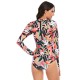 Round-Neck Long Sleeve Leaves Print Zipper Sexy Slim Rash Guards Swimwear Round-Neck Long Sleeve Leaves Print Zipper Sexy Slim Rash Guards Swimwear