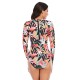 Round-Neck Long Sleeve Leaves Print Zipper Sexy Slim Rash Guards Swimwear Round-Neck Long Sleeve Leaves Print Zipper Sexy Slim Rash Guards Swimwear