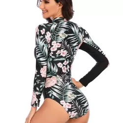 Split-Joint Print Long Sleeve Zipper Sexy Slim One-Piece Wetsuit Swimwear