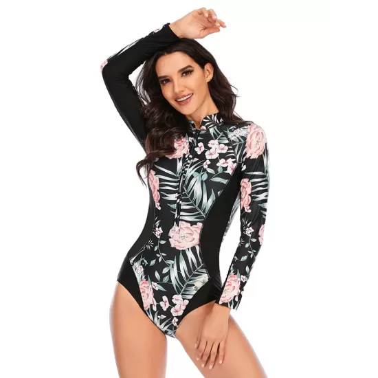 Split-Joint Print Long Sleeve Zipper Sexy Slim One-Piece Wetsuit Swimwear Split-Joint Print Long Sleeve Zipper Sexy Slim One-Piece Wetsuit Swimwear