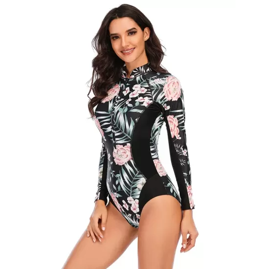 Split-Joint Print Long Sleeve Zipper Sexy Slim One-Piece Wetsuit Swimwear Split-Joint Print Long Sleeve Zipper Sexy Slim One-Piece Wetsuit Swimwear