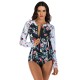 Zipper Contrast Color Floral Print Slim Surfing One-Piece Wetsuit Swimwear Zipper Contrast Color Floral Print Slim Surfing One-Piece Wetsuit Swimwear