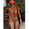 Fashion Leaves Print Zipper Sexy Surfing Slim One-Piece Wetsuit Swimwear