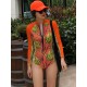 Fashion Leaves Print Zipper Sexy Surfing Slim One-Piece Wetsuit Swimwear Fashion Leaves Print Zipper Sexy Surfing Slim One-Piece Wetsuit Swimwear
