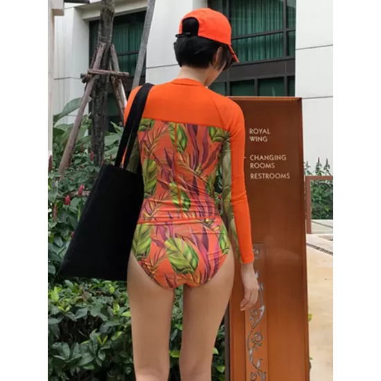 Fashion Leaves Print Zipper Sexy Surfing Slim One-Piece Wetsuit Swimwear Fashion Leaves Print Zipper Sexy Surfing Slim One-Piece Wetsuit Swimwear