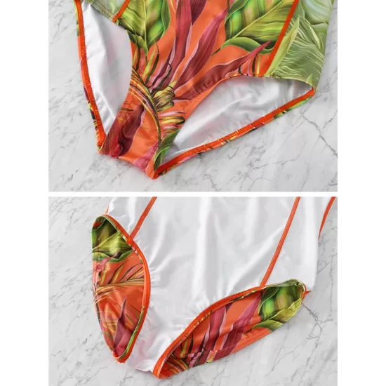 Fashion Leaves Print Zipper Sexy Surfing Slim One-Piece Wetsuit Swimwear Fashion Leaves Print Zipper Sexy Surfing Slim One-Piece Wetsuit Swimwear
