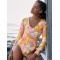 U-Neck Long Sleeve Floral Print Sexy Slim One-Piece Wetsuit Swimwear