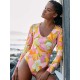 U-Neck Long Sleeve Floral Print Sexy Slim One-Piece Wetsuit Swimwear U-Neck Long Sleeve Floral Print Sexy Slim One-Piece Wetsuit Swimwear