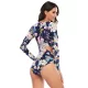 Belly-Hollow Floral Print Long Sleeve V-Neck One-Piece Wetsuit Swimwear Belly-Hollow Floral Print Long Sleeve V-Neck One-Piece Wetsuit Swimwear