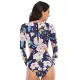 Belly-Hollow Floral Print Long Sleeve V-Neck One-Piece Wetsuit Swimwear Belly-Hollow Floral Print Long Sleeve V-Neck One-Piece Wetsuit Swimwear
