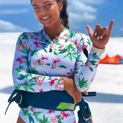 Fashion Floral Print Zipper One-Piece Wetsuit Swimwear