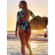 Long Sleeves Floral Printed Bandage Backless Wetsuit Long Sleeves Floral Printed Bandage Backless Wetsuit
