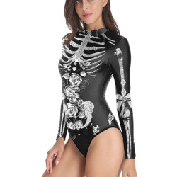 Halloween Skeleton 3D&Floral Printed Long-Sleeves Wetsuit